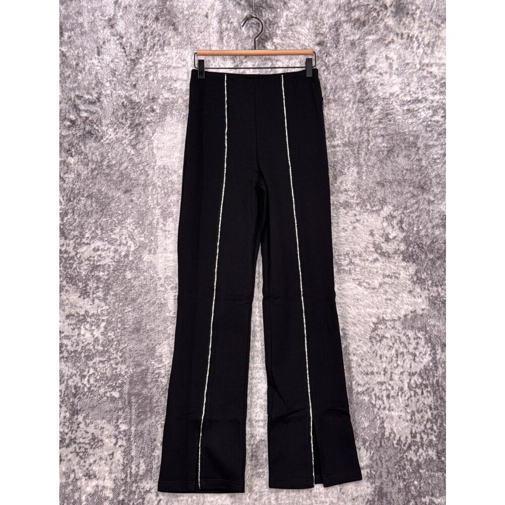 New Carbon38 Pants Medium Womens Black Rhinestone Front Slit Sweatpant